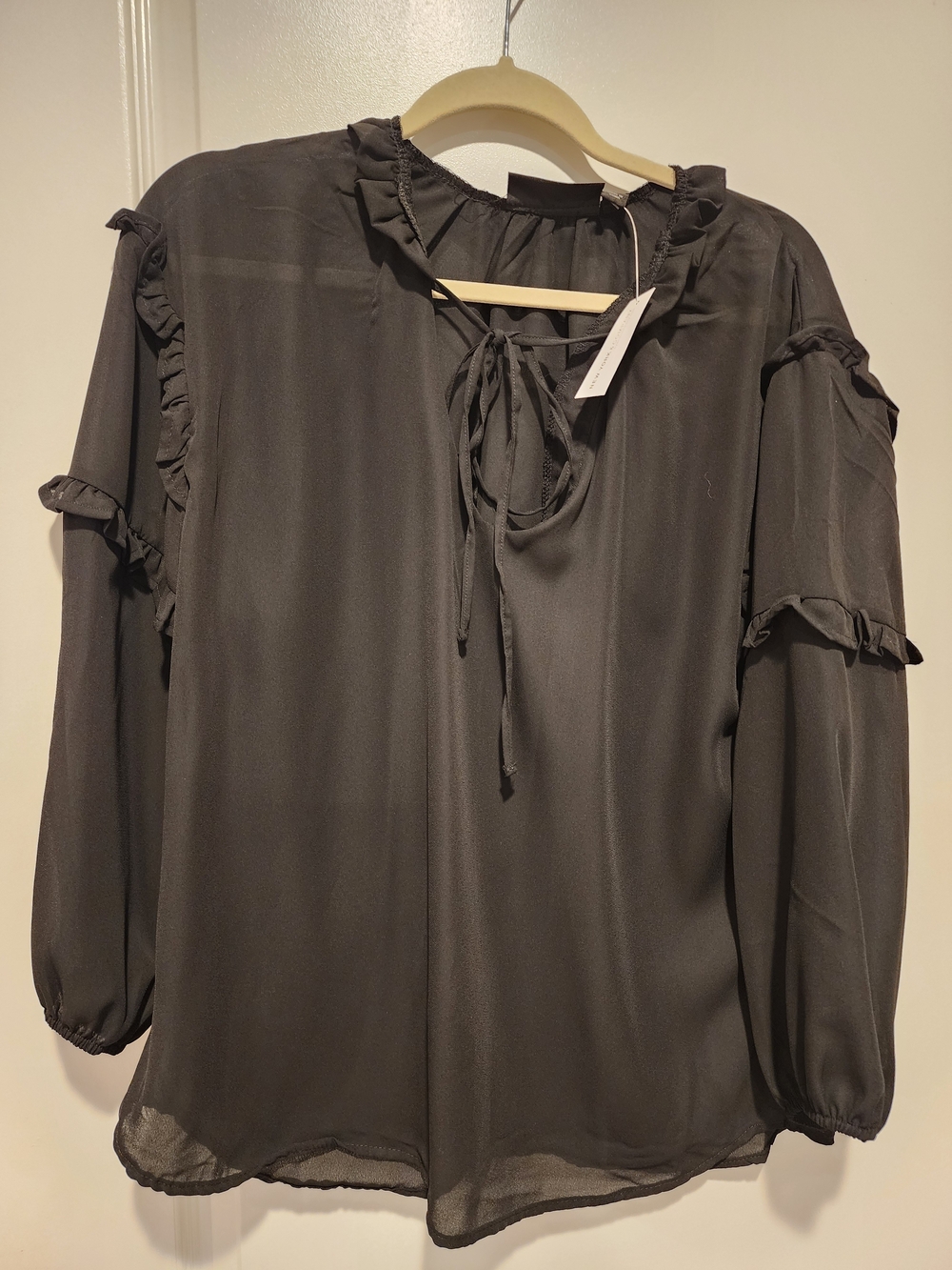 New York & Company Black Ruffle Tie-Front Blouse